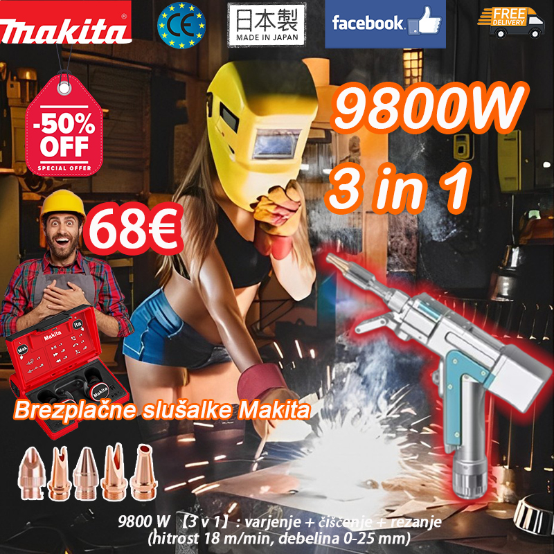 [Brezplačne Bluetooth slušalke Makita]9800 W 【3 v 1】: varjenje + čiščenje + rezanje (hitrost 18 m/min, debelina 0-25 mm)